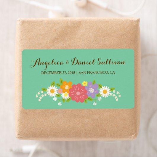 Étiquette Boho Rustic Floral Wreath Mariage (Monnaie) (En situation)