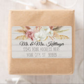 Étiquette Boho Rustique Pampas Palm Blush Floral Vert Bois (En situation)