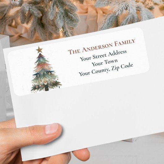 Étiquette Boho Rustique Pêche Green Christmas Tree Ornamy