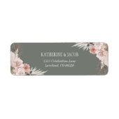 Étiquette Boho Sage Green Floral Mariage Adresse de retour (Devant)