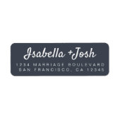 Étiquette Boho Script Dark Blue Mariage Adresse de retour (Devant)