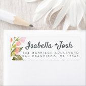 Étiquette Boho Script rose Floral Mariage Adresse de retour (En situation)