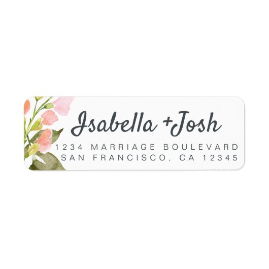 Étiquette Boho Script rose Floral Mariage Adresse de retour (Devant)