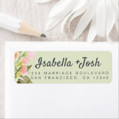 Étiquette Boho Script rose Floral Mariage Adresse de retour (En situation)