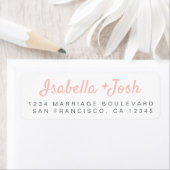 Étiquette Boho Script rose Mariage blanc Adresse de retour (En situation)