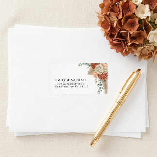 Étiquette Boho Terracotta Floral Wedding Return Address