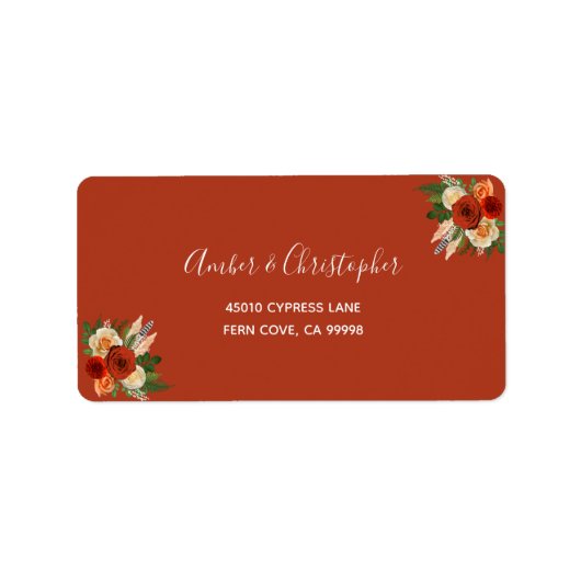 Étiquette Boho Terracotta Floral Wedding RSVP Adresse de ret (Devant)
