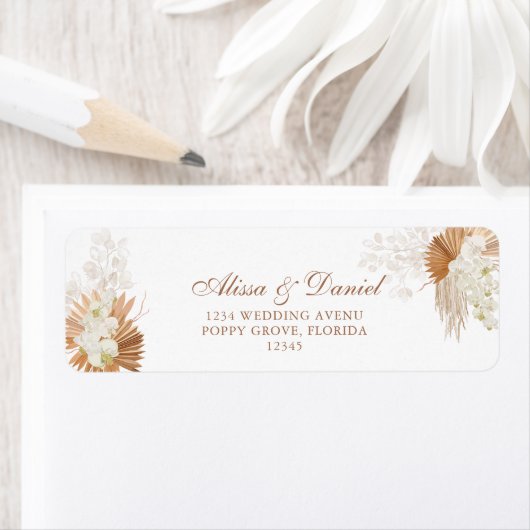 Étiquette Boho Terracotta Pampas Herbe Orchidée Mariage Reme (En situation)