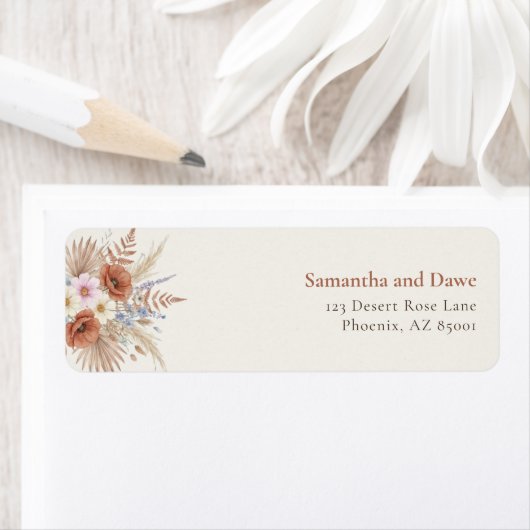 Étiquette Boho Terracotta Wildflower Address (En situation)