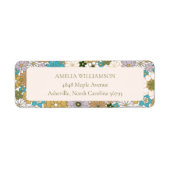 Étiquette Boho Turquoise Floral Cute Retourner Adresse perso (Devant)