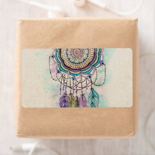 Étiquette Boho Watercolor Mandala Dreamcatcher (En situation)