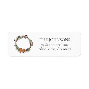 Étiquette Boho Winter Citrus Wreath Return Adresse Label