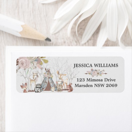 Étiquette Bois Animaux Baby shower fête d'anniversaire Flora (En situation)