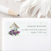 ÉTIQUETTE BOIS BLANC BOIS FLORAL BIRD HOUSE ADRESSE (En situation)