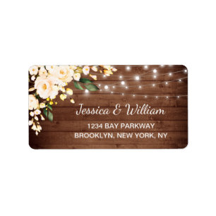 Étiquette Bois & Blush Rose Floral Rustic Lights Retour