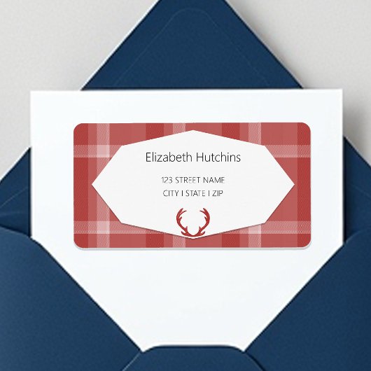 Étiquette Bois de cerf plaid rustique rouge