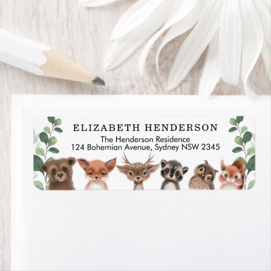 Étiquette Bois de Whimsland Forêt animaux adresse de retour (En situation)