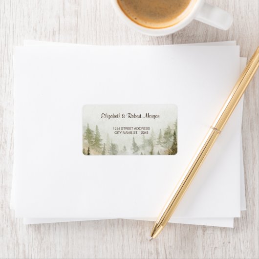 Étiquette Bois, Forêt, Pins Arbres, Mariage des lumières à c (En situation)