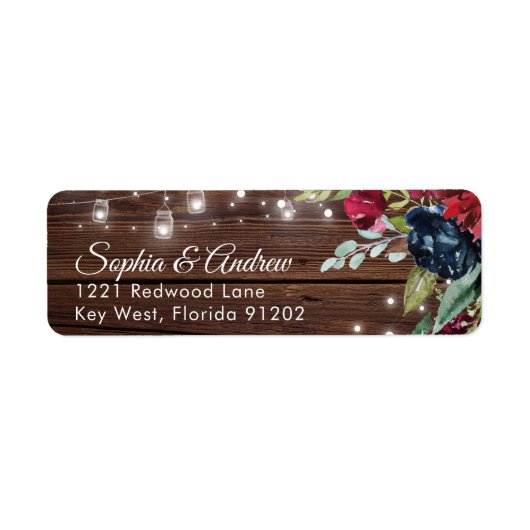 Étiquette Bois rustique Bourgogne Lumières Florales Adresses (Devant)