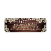 Étiquette Bois rustique Lumières Mariage dentelle ivoire (Devant)
