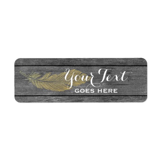 Étiquette Bois rustique & Plumes d'or moderne Bohème Chic (Devant)