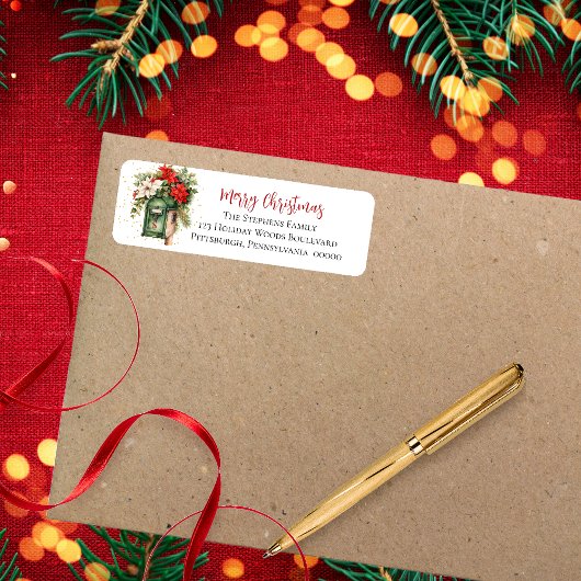 Étiquette Boîte aux lettres de Noël Floral Monogramme