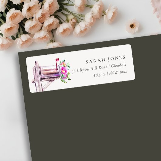 Étiquette Boîte aux lettres rose vif Floral Nous avons Dépla