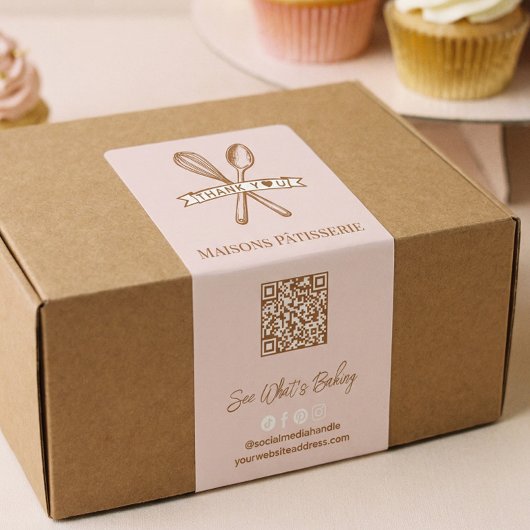 Étiquette Boîte de boulangerie à code QR Chic Rose Fouet Cui