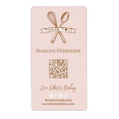 Étiquette Boîte de boulangerie à code QR Chic Rose Fouet Cui (Devant)