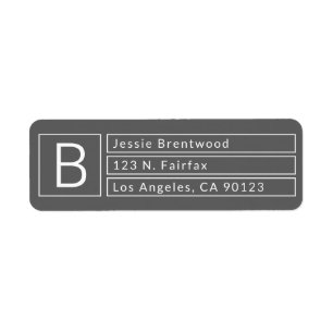 Étiquette Boîte moderne Monogramme Gris et blanc Adresse de