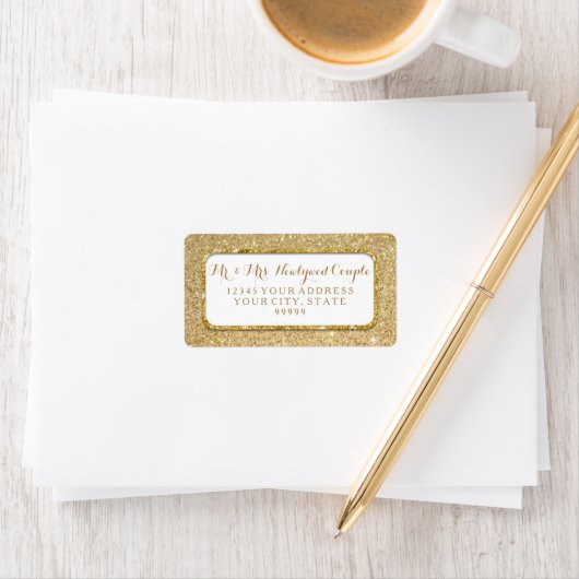 Étiquette Bokeh Sparkle Script Gold Parties scintillant Roun (En situation)