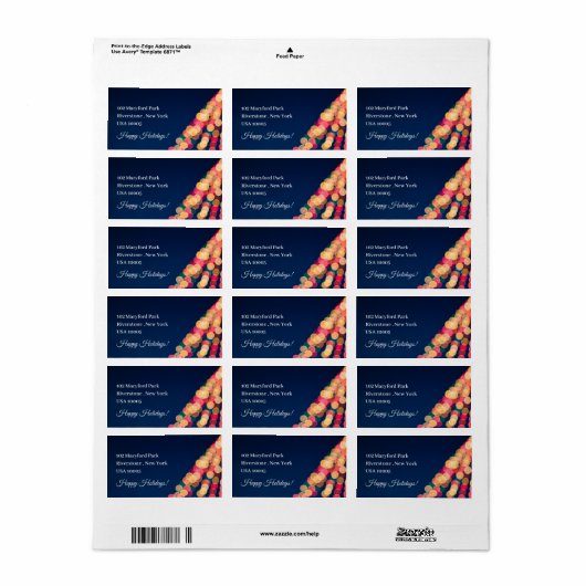 Étiquette Bokeh Tree Lights, Noël (Feuille entière)