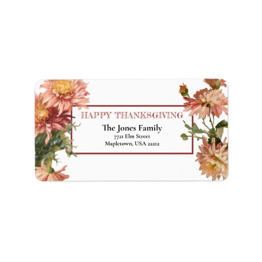 Étiquette Bon thanksgiving Automne Chrysanthèmes (Devant)