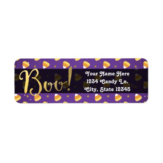 Étiquette Bonbons violets en forme de maïs et points dorés H (Devant)
