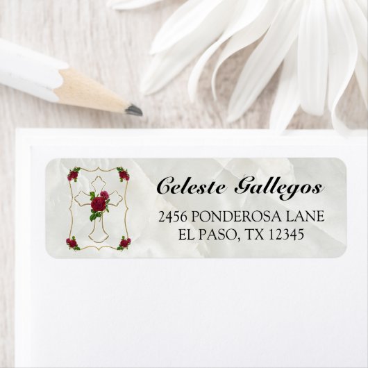 Étiquette Bonita Bautisma de Niñas Con Cruz de Oro Rosa Roja (En situation)