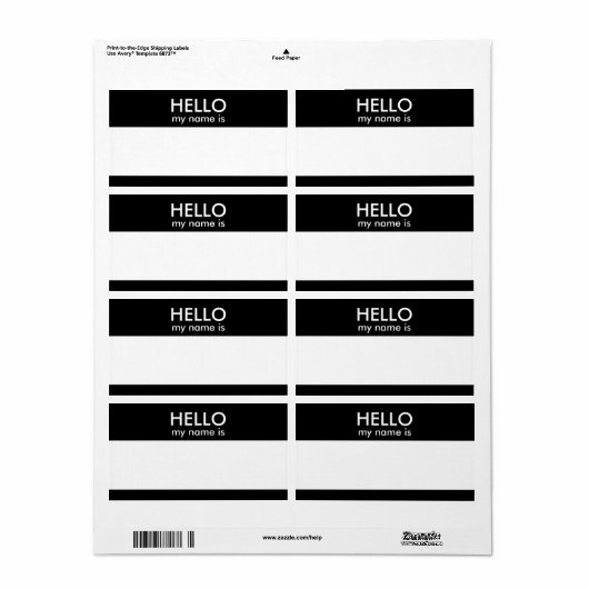 Étiquette BONJOUR mon nom est (Feuille entière)