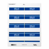 Étiquette Bonjour Mon nom est Bleu et Blanc Nom Balise Étiqu (Feuille entière)