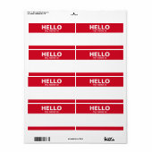 Étiquette Bonjour mon nom — rouge classique (Feuille entière)