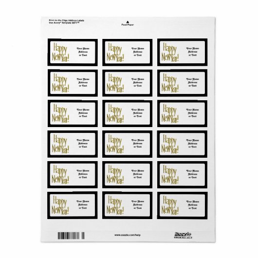 Étiquette Bonne année - Gold Text (Feuille entière)