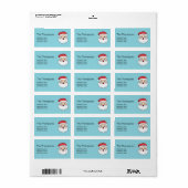 Étiquette Bonne Caricature Tête Du Père Noël Sur Bleu Et Tex (Feuille entière)