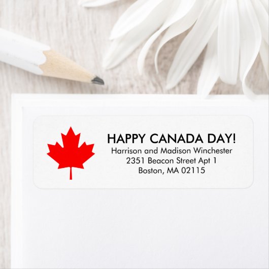 Étiquette Bonne fête du Canada Maple leaf rouge adresse pers (En situation)