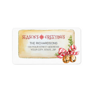 Étiquette Bonnes Fêtes Cartouches de ruban de Noël Adresse