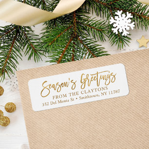 Étiquette Bonnes Fêtes Faux Gold Foil Adresse de retour