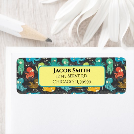 Étiquette Boo Octopus Cute Multicolor Kids Adresse de retour (En situation)
