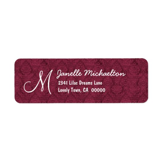 Étiquette Bordeaux Damask Monogramme M ou tout M009 initial (Devant)