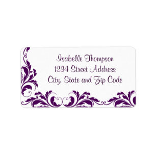 Étiquette Bordure chic pourpre Damask