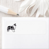 Étiquette Bordure Collie silo bleu merle et blanc (En situation)