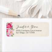 Étiquette Bordure de rose et de pivoine rose (En situation)