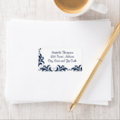 Étiquette Bordure fleurie Chic Navy Blue Damask (En situation)