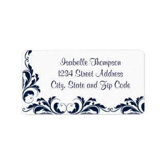 Étiquette Bordure fleurie Chic Navy Blue Damask
